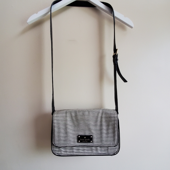 Vintage Kate Spade Striped black and white Canvas Crossbody Bag RARE - Picture 1 of 16